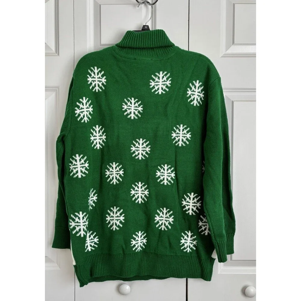 Ugly Christmas Sweater Women's Size 1X Green Snowman Turtleneck Pullover Knit
